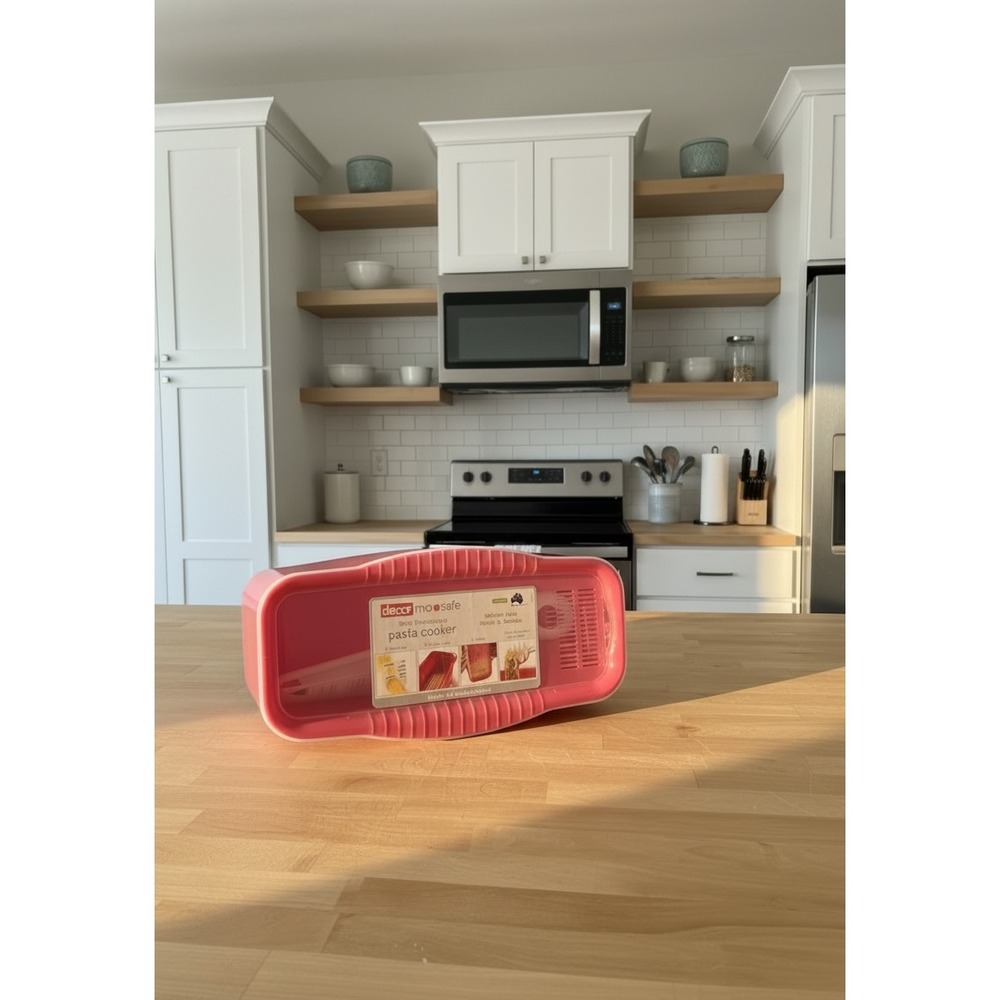Décor Microsafe Microwave Pasta Cooker Red Complete With Lid & Server BPA Free
